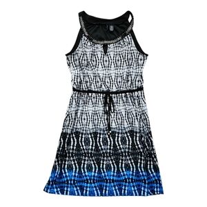 New Directions Elegant Black and Blue Midi Dress Size L